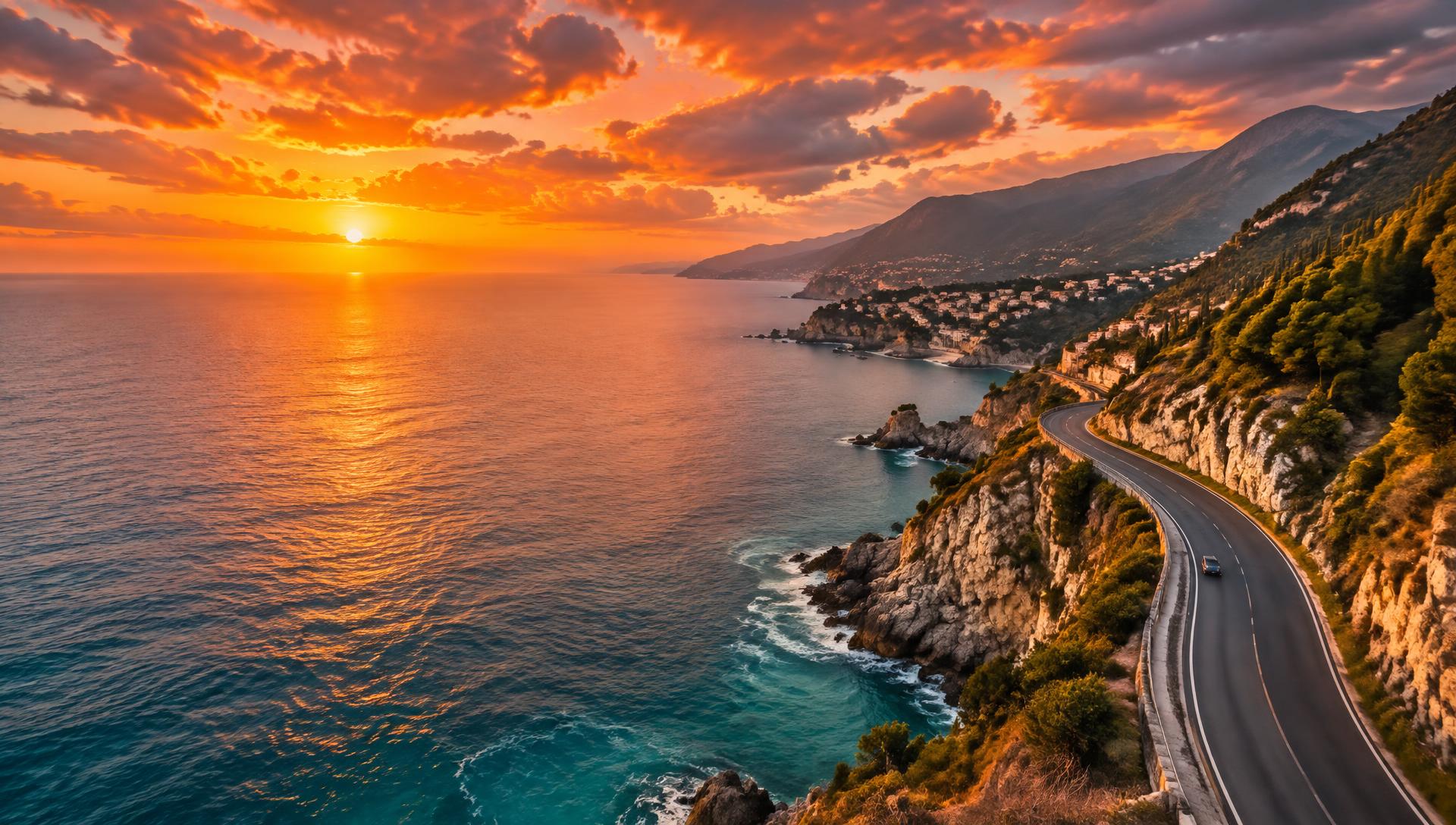 Coastal road at sunset